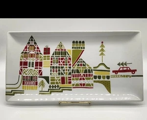 Crate & Barrel Julia Rothman Yule Town 15" Rectangular Serving Platter Tray - Picture 1 of 5