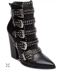 Steve Madden Size 9.5 Studded Straps 5-Buckle Western Comet Faux Leather Booties - Picture 1 of 7