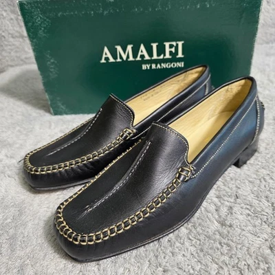 Antigo NOVO Mocassim Amalfi Rangoni Preto Couro Italiano Ponto Sapatos 7 AA Estreito - Imagem 1 de 4