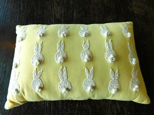 Bunny Embroidered Throw Pillow Yellow Decorative Accent Cushion 20X14 Easter - Picture 1 of 4