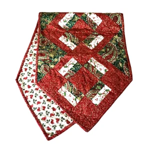 Handmade Christmas Table Runner Quilted Patchwork Reversible 57" X 19" - Picture 1 of 9