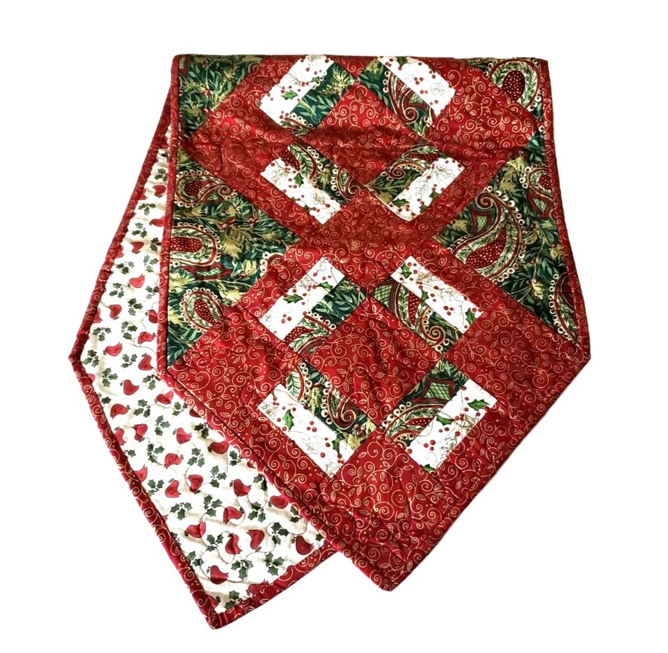 Handmade Christmas Table Runner Quilted Patchwork Reversible 57" X 19" - Image 1 of 4