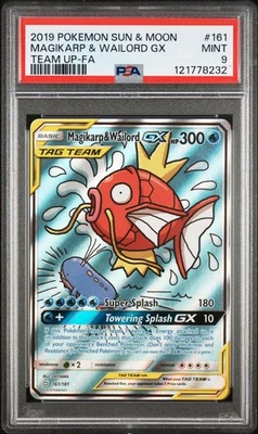 2019 POKEMON SUN & MOON TEAM UP #161 FULL ART/MAGIKARP & WAILORD GX PSA 9 - Image 1 of 2