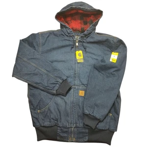 NUEVO CON ETIQUETAS Chaqueta Carhartt Para Hombres Azul M Calce Suelto Denim Active Jac A Cuadros Acolchada Con Capucha - Imagen 1 de 14