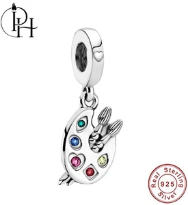 Artist Palette & Brushes Charm 925 Sterling Silver Colour Painter Dangle Gift - Picture 1 of 5