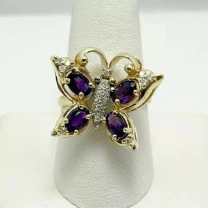 14K Yellow Gold Plated 2Ct Oval Cut Lab-Created Amethyst Butterfly Cluster Ring - Picture 1 of 4