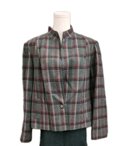 Pendleton Vintage Einknopf Blazer Jacke grau rot kariert 100 % Wolle USA Damen XL - Bild 1 von 8