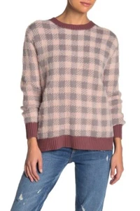 New SUSINA Sweater Womens Small Buffalo Checkered Print Pullover Pink Gray - Picture 1 of 8