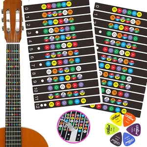 2 Stück Selbstklebende Gitarre Griffbrett Aufkleber & 6 Plektren - Farbcodierte Note Aufkleber - Bild 1 von 12