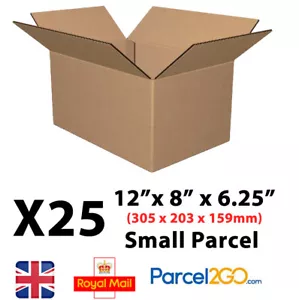 More details for 25 royal mail small parcel size 305x203x159mm postal cardboard boxes 12x8x6.25