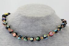 Vintage Italian Murano Moretti Millefiori Art Glass Bead 16" Choker Necklace