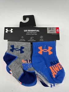 6 PAIR PACK UNDER ARMOUR UA ESSENTIAL LIGHTWEIGHT ANKLE CUT SOCKS 6-12 MONTHS - Picture 1 of 17