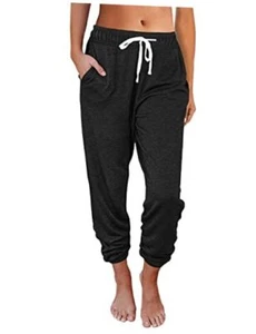 Baggy Sweatpants for Women with Pockets-Lounge Womens Pajams Pants Large Black - Picture 1 of 7