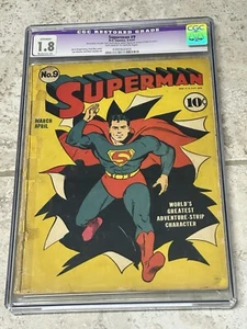 Superman #9 CGC 1.8 1941 Great Colors Nice Looking Good Condition - Picture 1 of 3