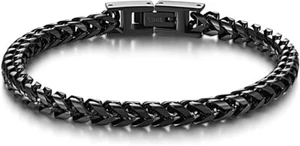 Men Bracelet Stainless Steel Fold Over Clasp Franco Chain Bracelets Gift Black - Picture 1 of 5