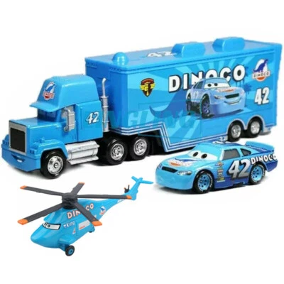 MODEL Disney Pixar Cars NO.42 Dinoco Carl Weathers Mack Truck + Mini Car + Helicopter