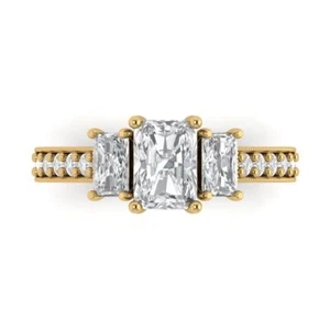 Verlobungsring 1,88 kt Smaragd VVS1 Zirkonia Diamant 3 Steine 14 Karat Gelbgold - Bild 1 von 11