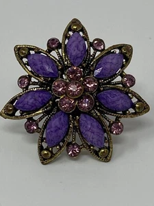 Vintage adjustable purple stone flower ring with rhinestones  - Picture 1 of 8