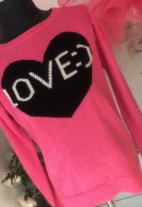 Flowers by Zoe Pink Sweater Neon Hearts Girls Sz 14 (XL) “LOVED” Gift Ready SALE - Picture 1 of 12