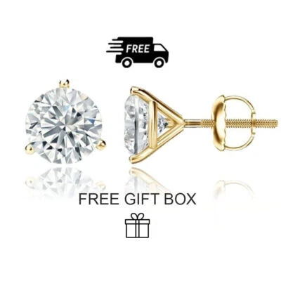 14K Gold GRA Certified D-VVS1 Round Moissanite Martini Screw Back Stud Earrings - Image 1 of 4