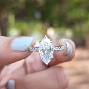 1.5CTW Marquise VVS1 Moissanite Wedding Anniversary Ring Solid 14k White Gold - Picture 1 of 5