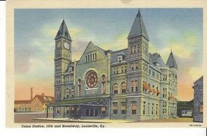 POSTKARTE LOUISVILLE, KENTUCKY UNION STATION 10. & BROADWAY Uhrturm - Bild 1 von 2