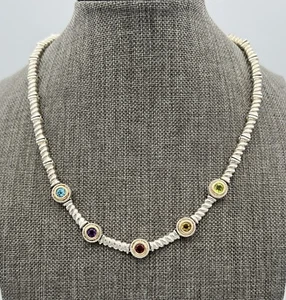 Ross-Simons Halskette Sterlingsilber & 14 Karat Gold mehrere Steine 16 Zoll - Bild 1 von 11