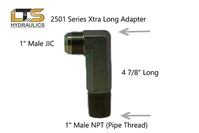 Adaptador 2501-LL-16-16 1" macho JIC 37° x 1" macho tubo NPT extra largo 90° codo Foto 1 de 2