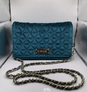 Velvet Quilted Crossbody Purse Bebe Margeaux Turquoise Blue - Picture 1 of 20