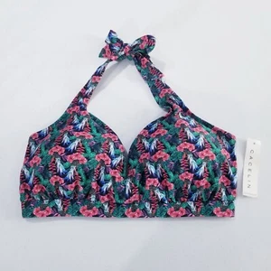 Cacelin Swimwear Top Bikini Women Size 2X NEW Red Green Tie Back Halter - Picture 1 of 18