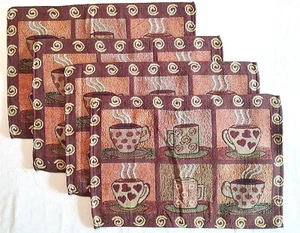 Set of 4 COFFEE Themed Tapestry Kitchen Placemats,13"x19" - Picture 1 of 2