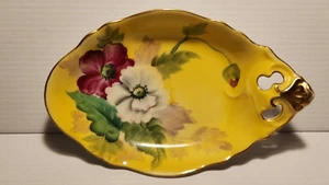 Noritake Morimura Appetizer Dish 1920s Leaf Hand Painted Yellow Floral Gold Trim - Picture 1 of 11
