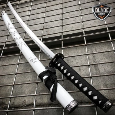 Espada Samurai Japonesa KATANA Acero Alto Carbono Hoja Ninja BLANCA Funda Dragón Foto 1 de 4