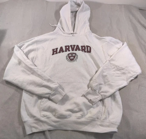 Harvard Crimson Mens Hoodie Sweatshirt White Medium Fleece Sweater Champion Cover