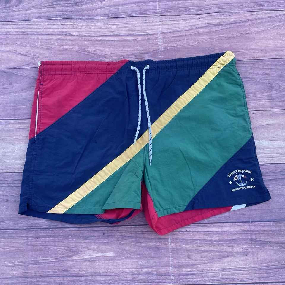 Pantalones Cortos de Natación Tommy Hilfiger De Colección Para Hombre M Azul Verde Rojo Cordón Foto 1 de 4
