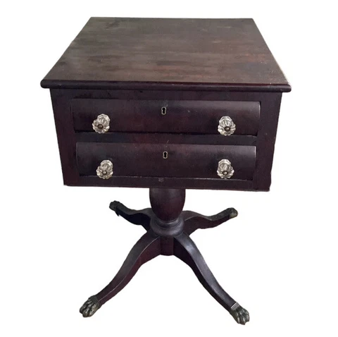 Rare Unusual Paw Foot Sewing Work Table Empire 1830 Mahogany Incredible Cover