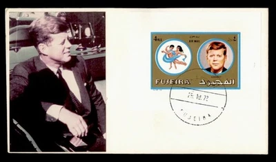 DR WHO 1972 FUJEIRA FDC JOHN F KENNEDY JFK IMPERF REAL PHOTO CACHET M56414 - Image 1 of 2