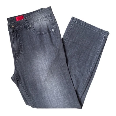 Pantalones de mezclilla para mujer V Cristina 10 tiro medio pierna recta negro claro/gris algodón lavado Foto 1 de 4