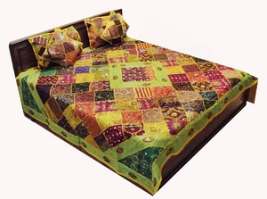 33% OFF 5 PC ANTIQUE SARI BEADED SEQUIN BLANKET QUILT BEDSPREAD COVERLET THROW - Picture 1 of 10