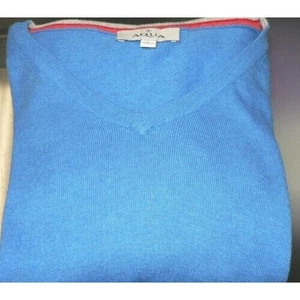 Aqua Toscano Men's Cotton V-Neck Pullover Sweater In French Blue Large MSRP $52 - Picture 1 of 4