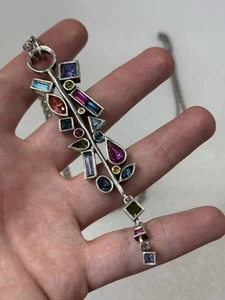 Collar Colgante Cadena Cristales Multicolores Tono Plata Firmado Patricia Locke - Imagen 1 de 18