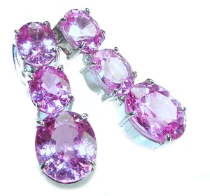 Pendientes Tiffany de zafiro rosa de 15,5 quilates de plata de ley 925 ovalados hechos a mano - Imagen 1 de 4