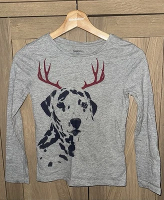 Gap Kids Girls Gray Long Sleeve Shirt Dalmatian Reindeer Christmas Size L 10 EUC - Image 1 of 4