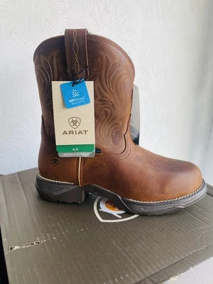 Pantalón Corto Ariat Para Mujer Himno Cuero Punta Redonda Esmaltado Marrón - Nuevo Con Etiquetas - Talla 9.5 C Foto 1 de 4