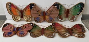 Vintage MCM Boho Bentwood Bamboo Butterfly Wall Hangings w/ Fabric Wings Set 6 - Picture 1 of 18