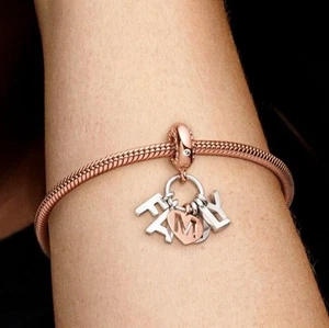 Auténtico Pandora Familia Letras Cuelga Dije 787785CZ Dos Tonos $85 - Imagen 1 de 10