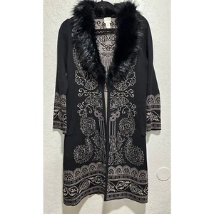 Chico’s Damen Strickjacke mit Kunstfellkragen Lurex schwarz mit gold Größe 0 - Bild 1 von 15