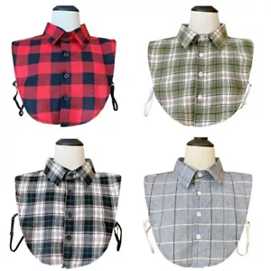 Men Large Lattice Plaid False Collar Detachable Dickey Button Lapel Half Blouse - Picture 1 of 21