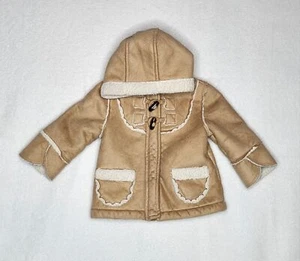 Old Navy Tan Sherpa Lined Toddler Baby Jacket 12-18 Months Toggle Closure Hood - Picture 1 of 9