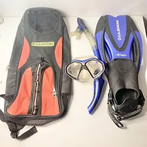 US. Divers Proflex Snorkel Swim Fins Mens M 7-10 Blue w/Shoulder Bag, Scuba - Picture 1 of 18